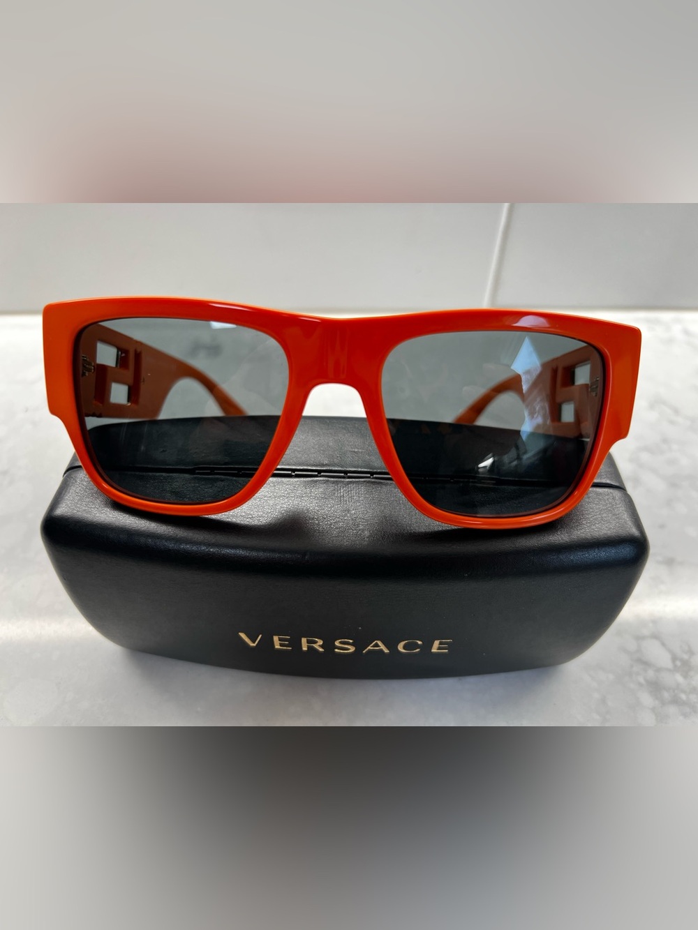 Versace Vibrant Orange Square Sunglasses with Smoke Lenses